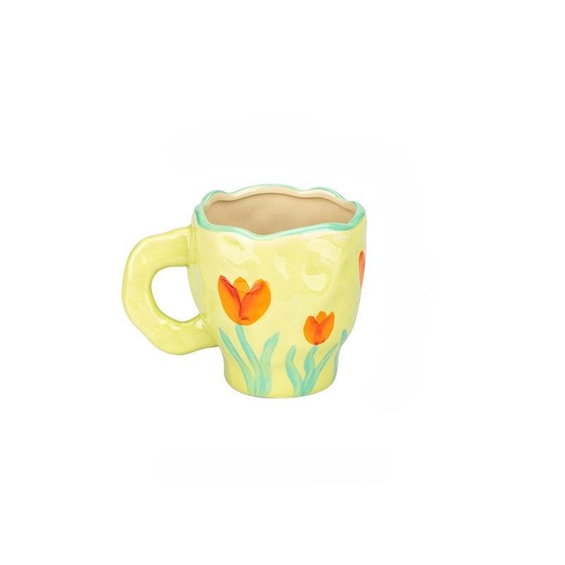 Hand-Painted Ceramic Coffee Cup with Saucer | Unique and Colorful Mug for Home and Office